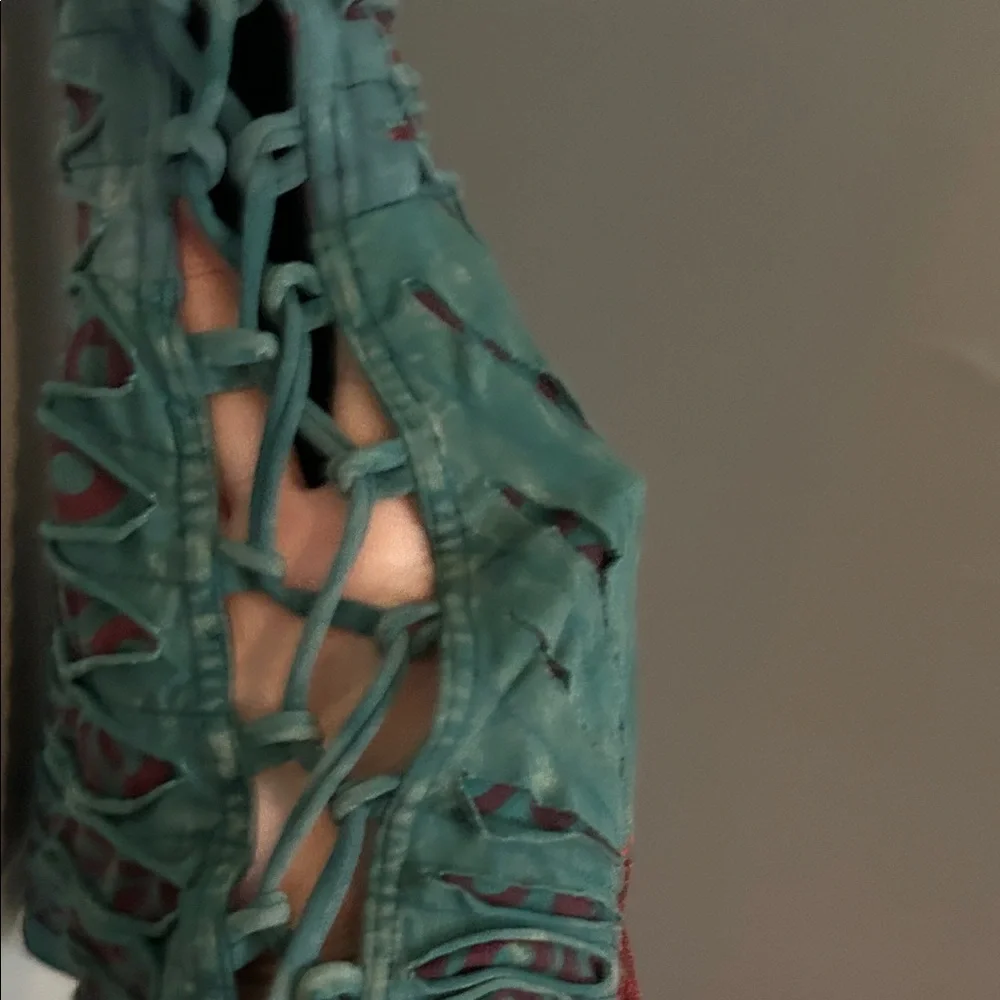 Jayli Phish Teal and Red Flare Pants - Picture 3 of 5